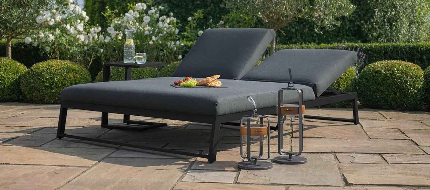 Trendo Doppelliege, Doppelluxus für Zwei: Die wetterfeste Sonnenliege mit verstellbaren Kopfstützen für höchsten Komfort (Anthrazit)