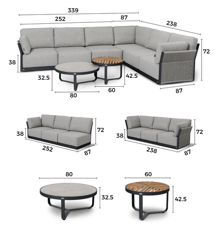 San Marino Große Eck Seil Sofagarnitur Mit Keramikglas Und Teak Teetisch