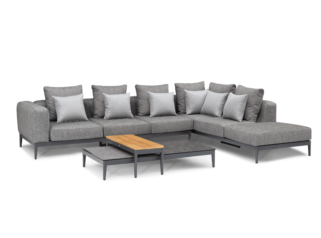 Victoria Corner Stoffsofa Set Mit Keramikglas Tee Tisch Und Teakholz Beistelltisch