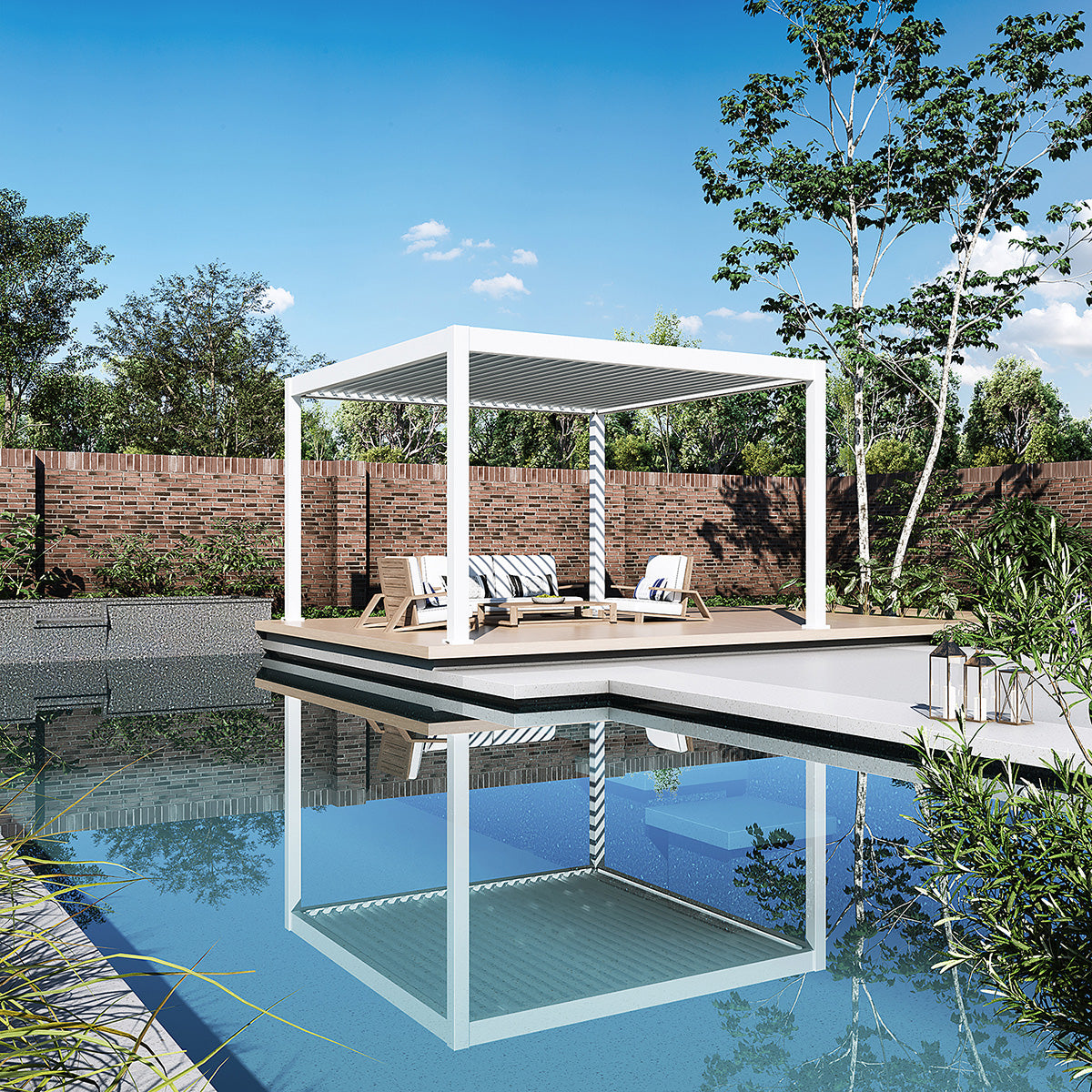 Elegance Plus mit Motor inkl LEDs 4 x 4 Meter Weiß / Verstärkte Steher