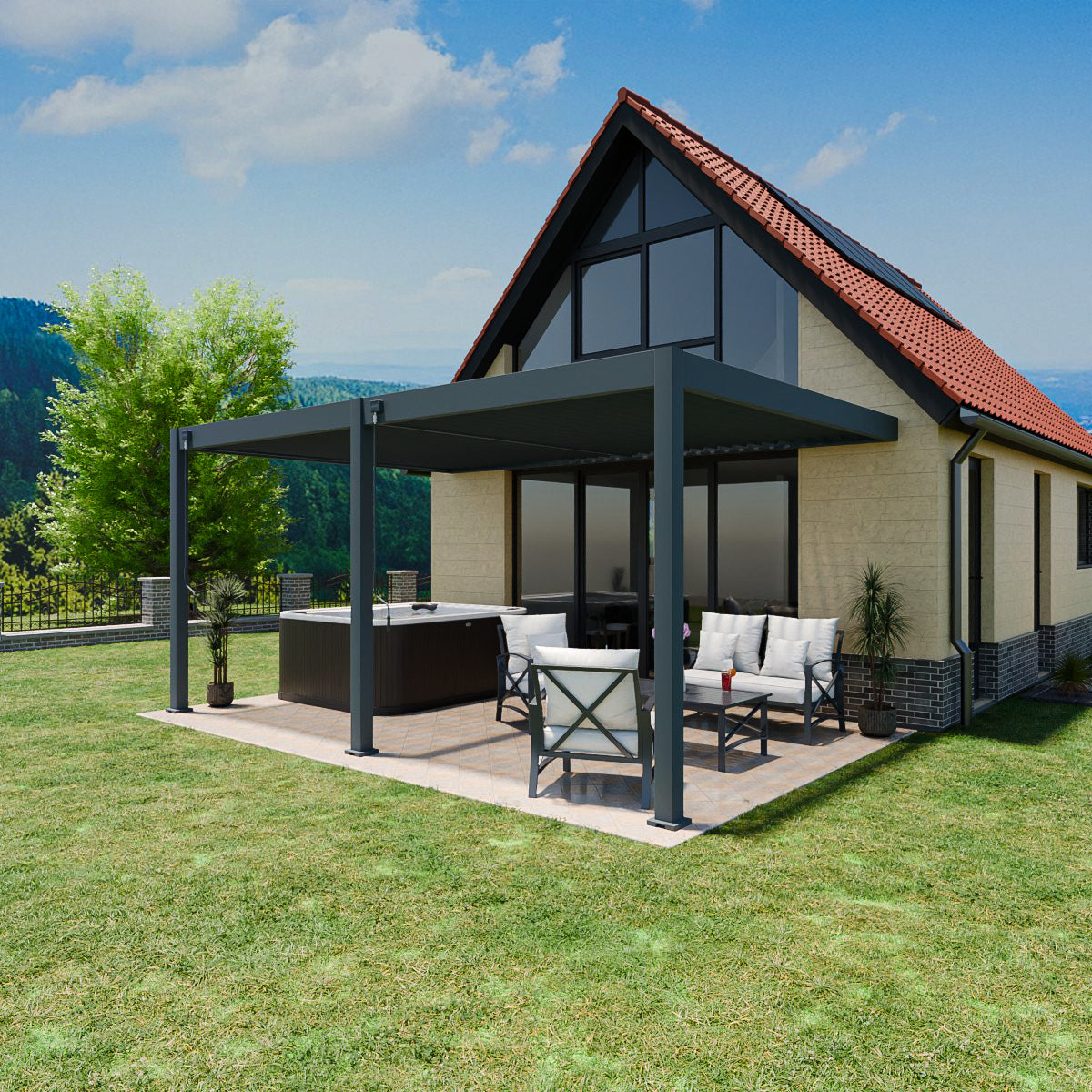 Elegance - Wandmontage - 3,6 x 5,3 meter - Vollaluminium Anthrazit