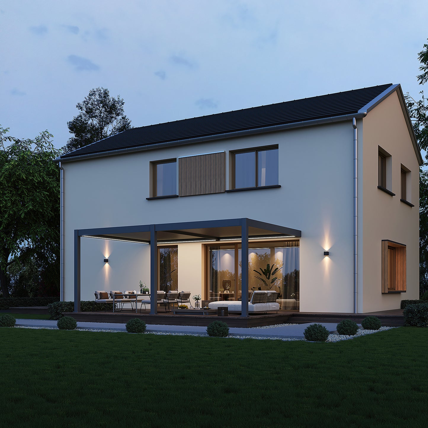 Elegance Plus - Wandmontage - mit Motor inkl LEDs 6 x 4 Meter Anthrazit / Verstärkte Steher