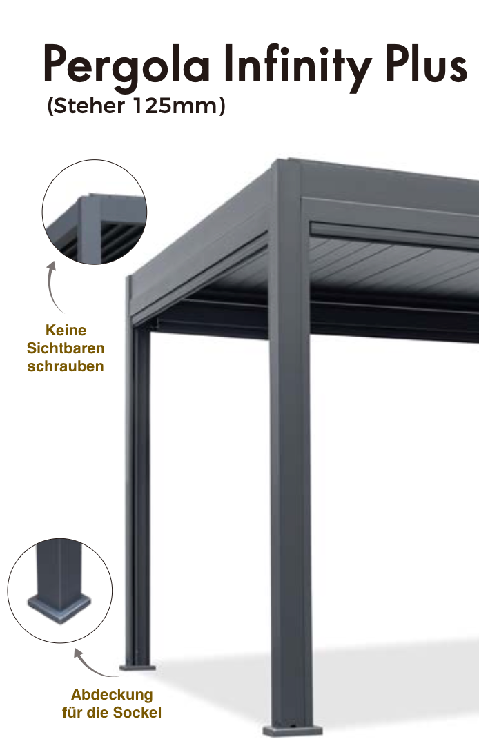 Pergola Infinity Plus inkl LEDs 5,6 x 3 Meter - Anthrazit - Doppellamellen Dach