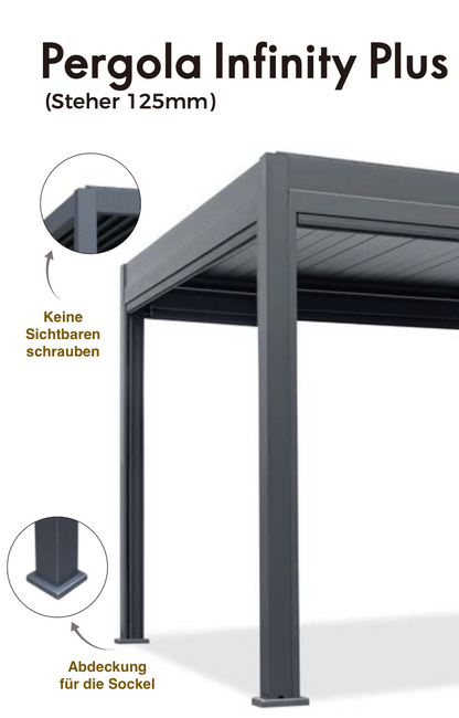 Pergola Infinity Plus inkl LEDs 5,6 x 3 Meter - Anthrazit - Doppellamellen Dach