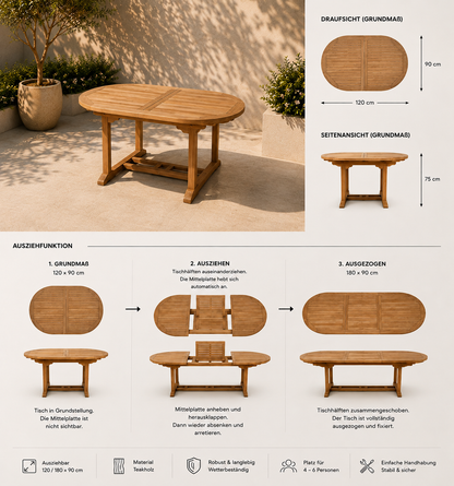 Gartentisch Oval, Massive Teak Tisch