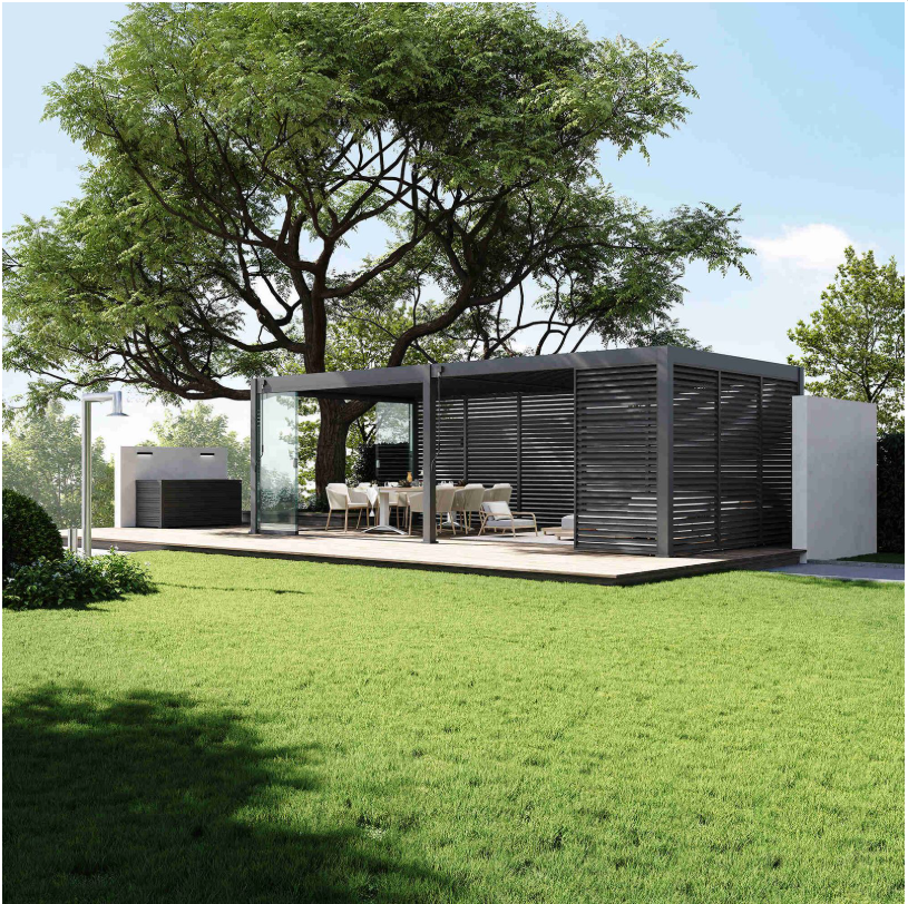 Horizontale Lamellenwand / Seitenwand für Pergola | anthrazit | aus Aluminium