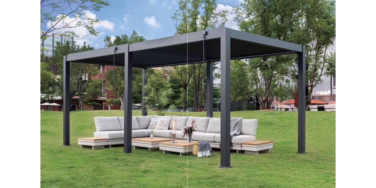 Pergola Infinity Plus inkl LEDs 5,6 x 3 Meter - Anthrazit - Doppellamellen Dach