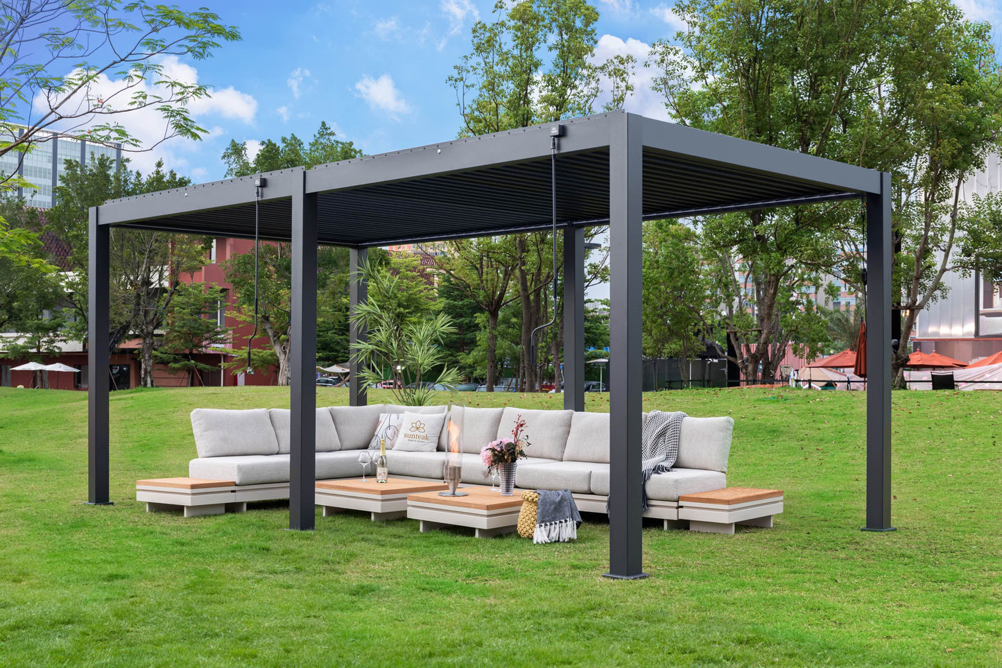 Pergola Infinity Plus inkl LEDs 5,6 x 3 Meter - Anthrazit - Doppellamellen Dach