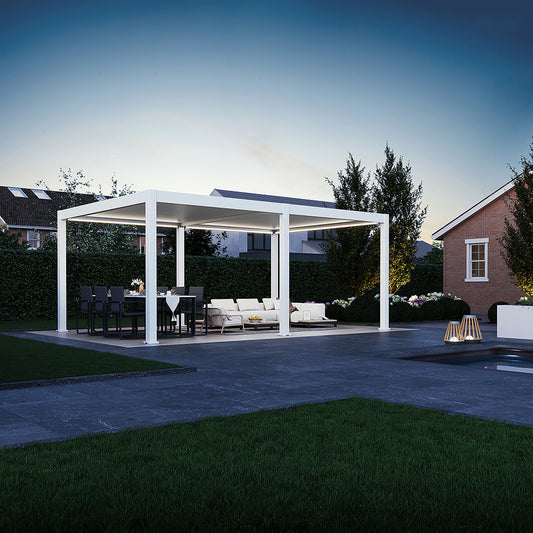 Elegance Plus mit Motor inkl LEDs  6 x 4 Meter Weiß / Verstärkte Steher